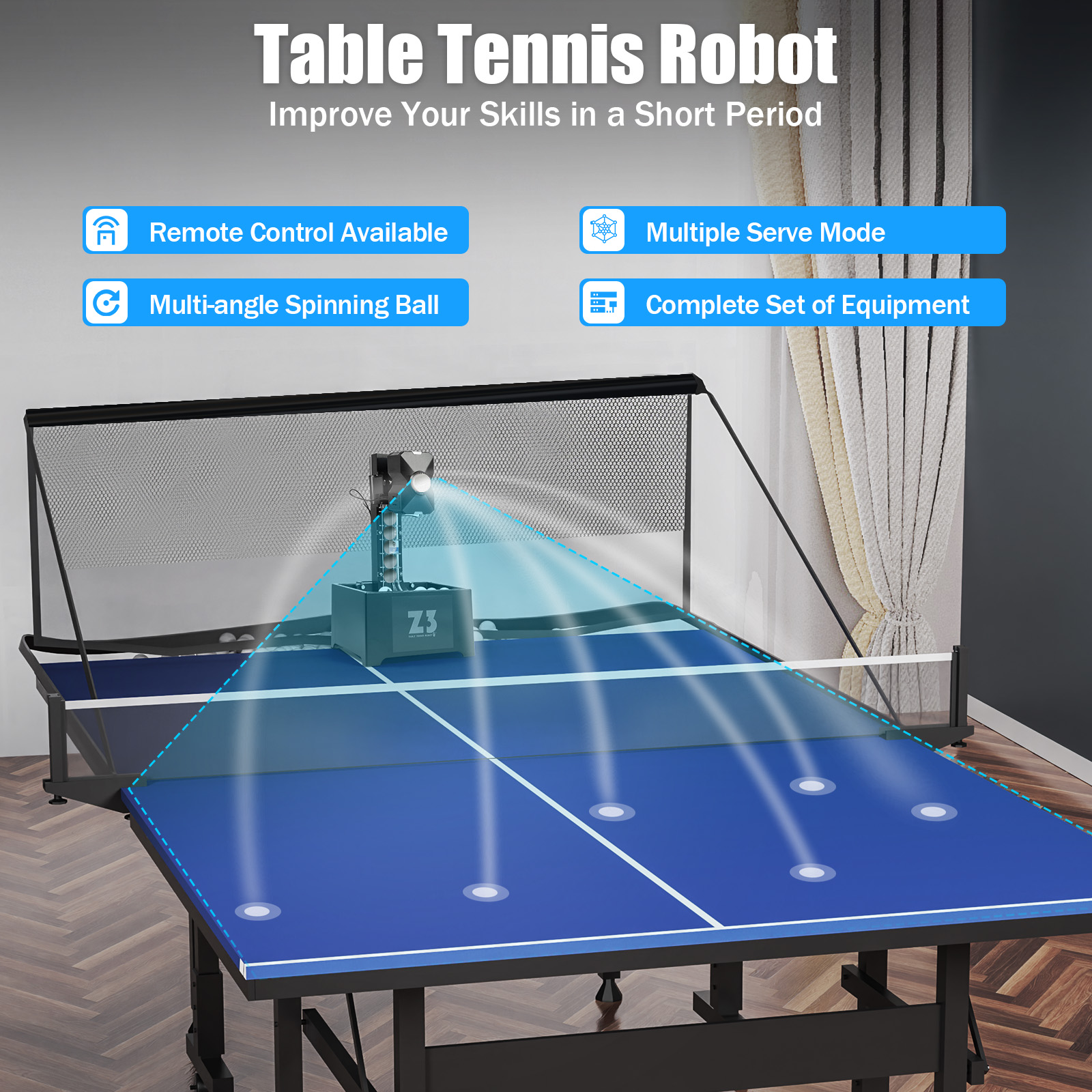 Ping Pong Ball Set - Table Tennis Robot with Net&100 Ball